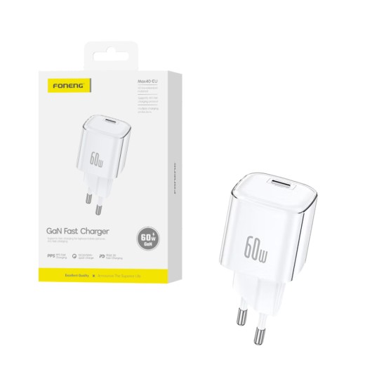 Foneng Adaptor MAX40-EU GAN Tipo-c PD60W White